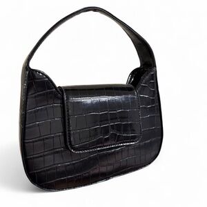 Elegant Black Crocodile Pattern Vegan Leather Handbag